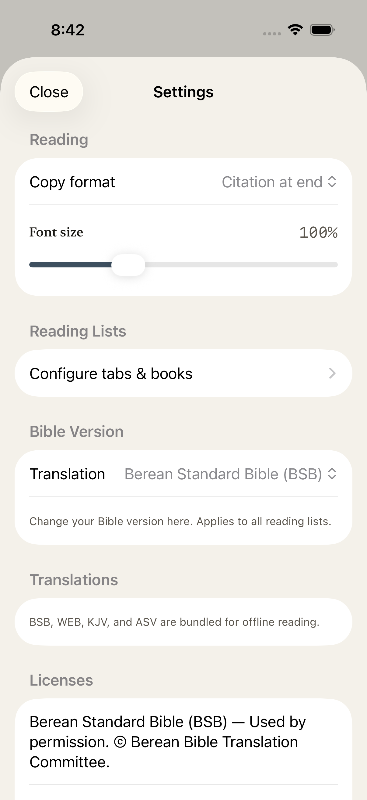 Settings with translation picker